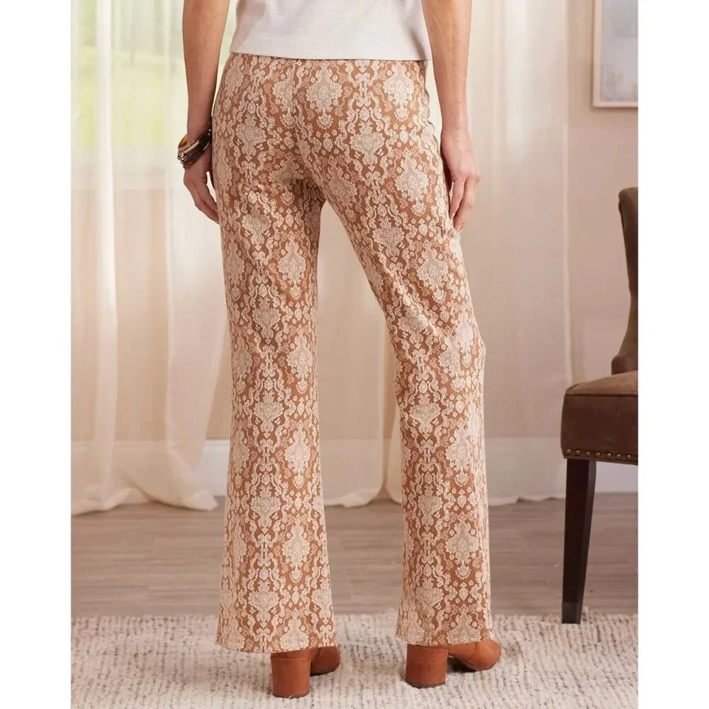 Soft Surroundings | Large Sumptuous Knit Brown White Lace Flare Pull On Pants - Picture 8 of 8
